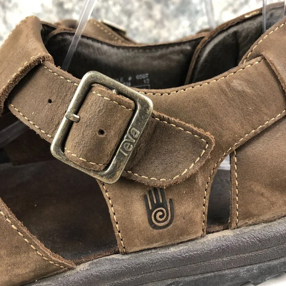 Teva Men's Size 12 Camden Brown Leather Open Toe Buckle Fisherman Sandals